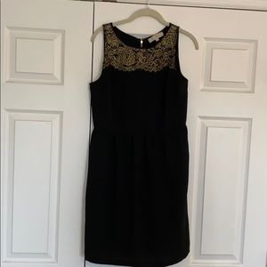 LOFT Little Black Dress w/ Gold Lace Detail